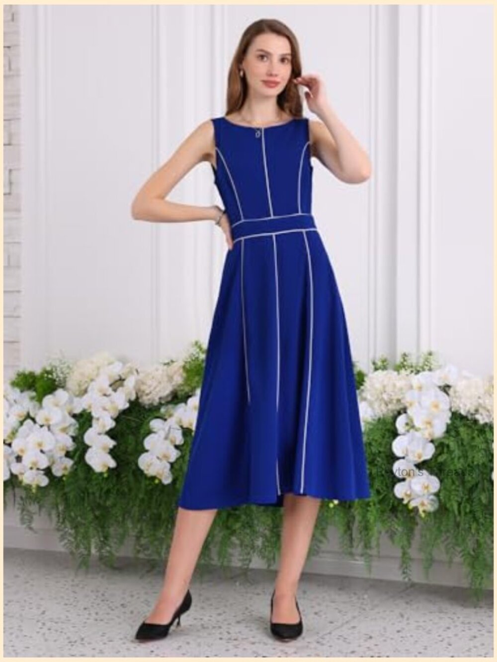 Boat Neck Sleeveless A-Line Midi Dress Cocktail Party Formal - Picture 2 of 6